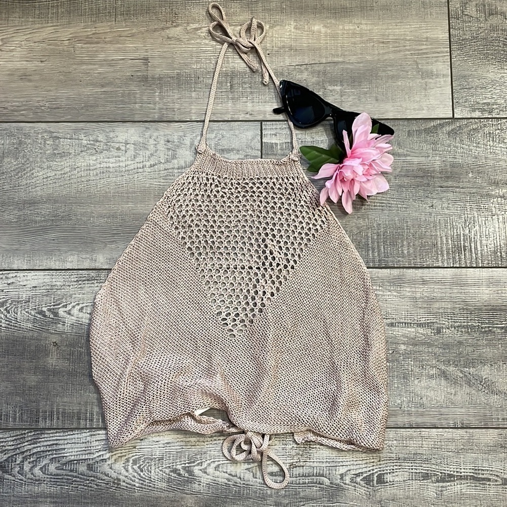 Nude Crochet Bathing Suit  Cover Up Crop Top - Picture 16 of 17